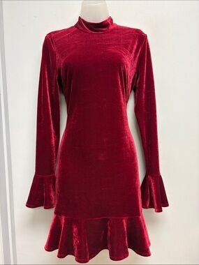 Lovers + Friends Red Velvet Bell Sleeve Ruffle Mini Dress Size M